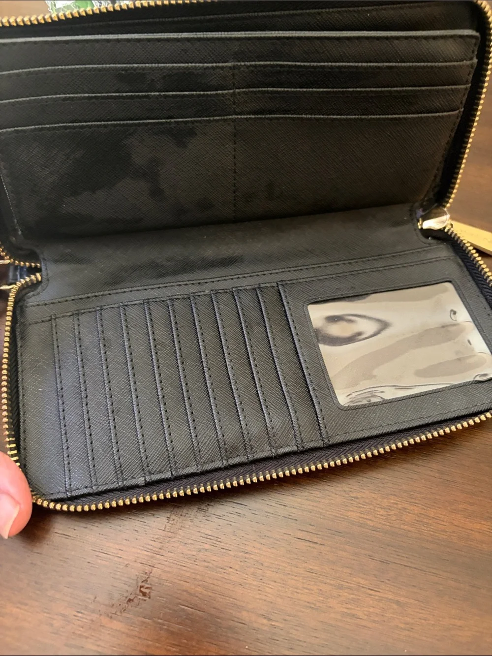 Michael Kors Black Pebbled Leather Zip Wristlet Wallet with Gold Hardware
